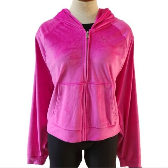 VICTORIA'S SECRET Hot Pink Velour Zip Up Hoodie Size XXL - Picture 3 of 14